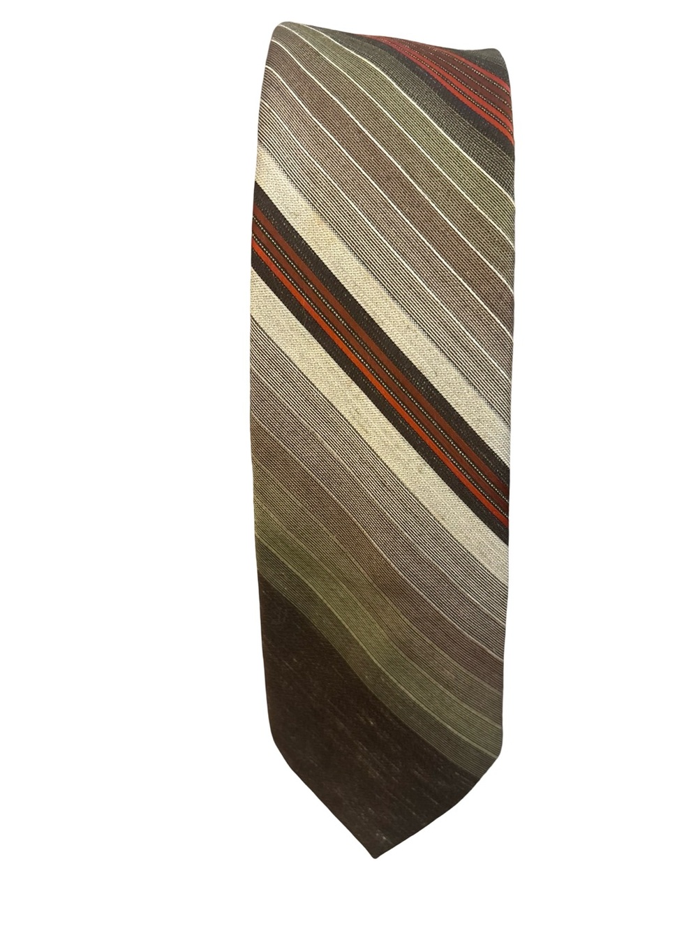 Sears VTG Olive, Brown & Cream Striped Retro Office core Tie with Rust  Accents